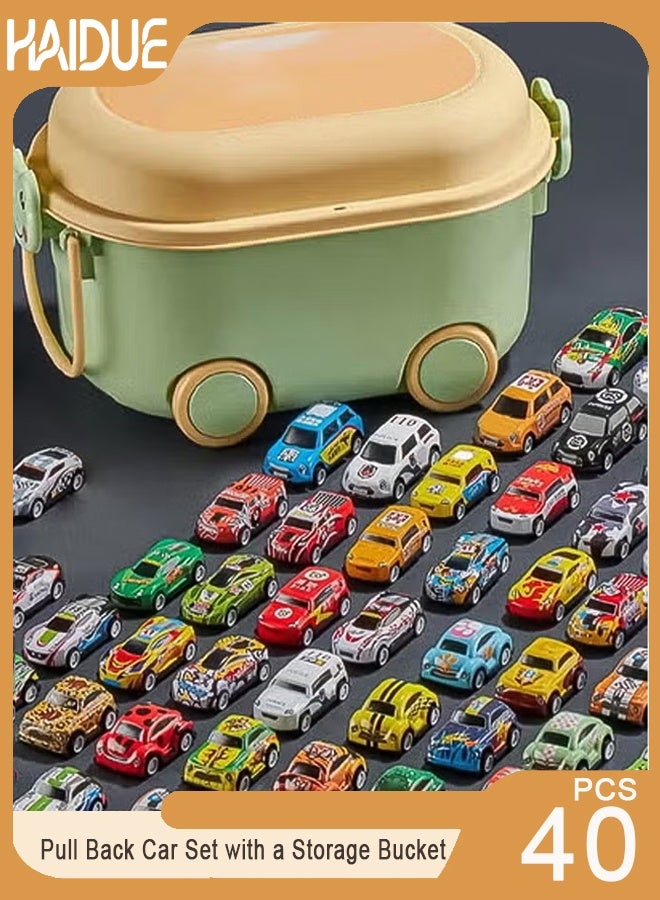 Haidue 40 Pcs 6.8cm Pull Back Car Set with a Storage Bucket（Random storage box, vehicle model random） - Image 1