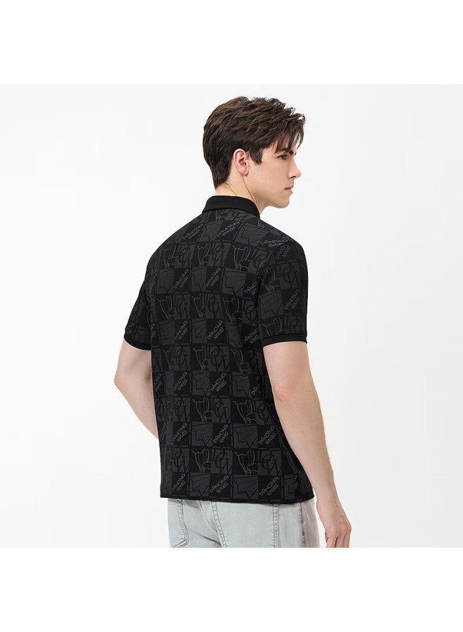 Dancing Wolves summer Cool Printed Hot Air Balloon Casual Men's Short Sleeve Polo 001 Black L - Image 2