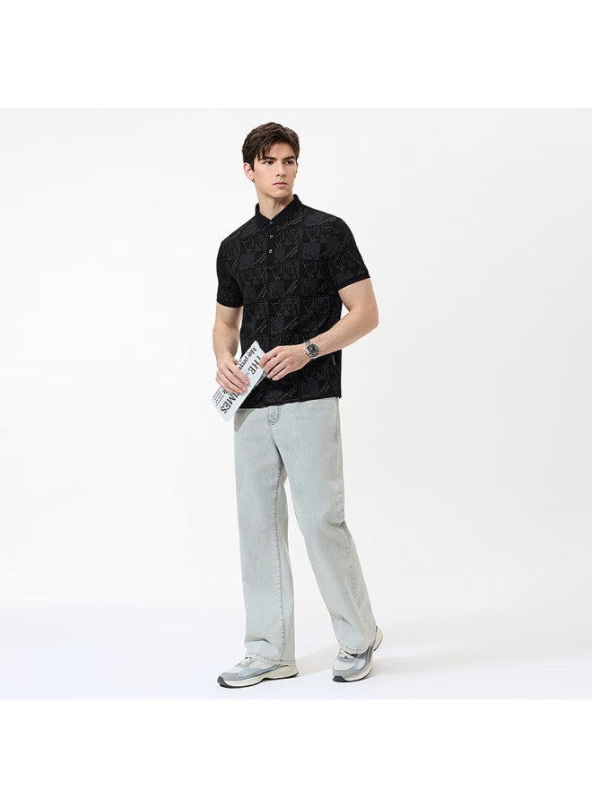 Dancing Wolves summer Cool Printed Hot Air Balloon Casual Men's Short Sleeve Polo 001 Black L - Image 3