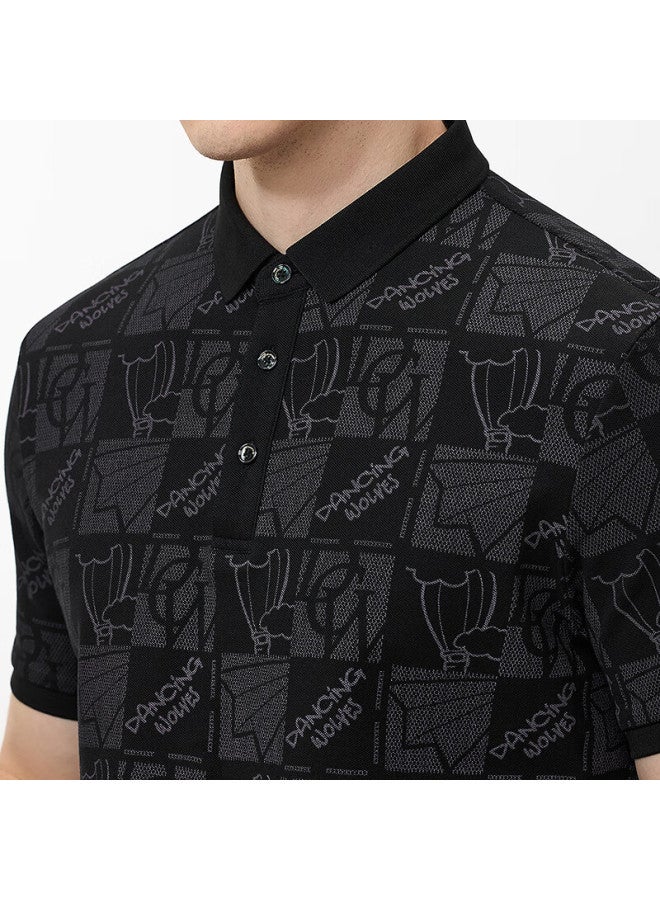 Dancing Wolves summer Cool Printed Hot Air Balloon Casual Men's Short Sleeve Polo 001 Black L - Image 4