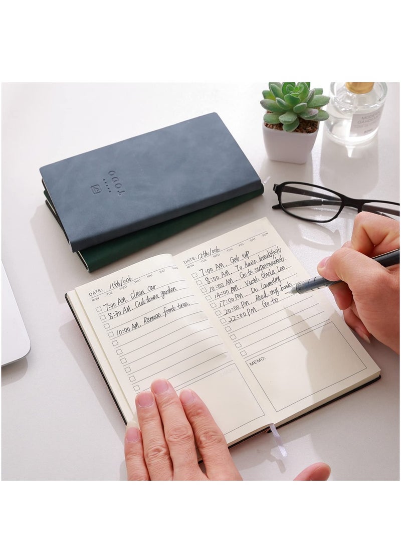 KASTWAVE To Do List Notebook, 2 Pcs 196 Pages Soft Leather Pocket To Do List Notepad Checklist for Daily Plans School Supplies for High School Students Study Schedule Notebook, Sky Blue, Pink - Image 2