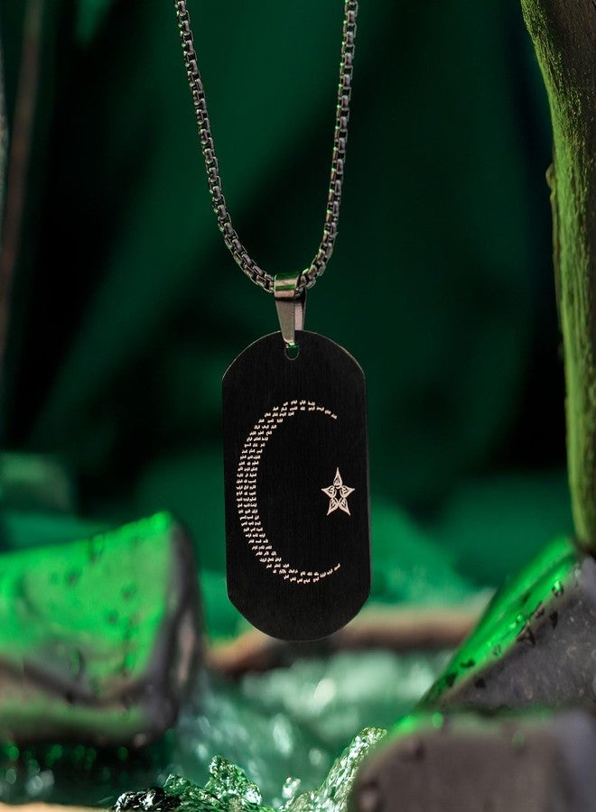 Mesmerize Islamic Black Necklace for Men | 99 Names of Allah, Ayatul Kursi, Moon and Star - Image 3