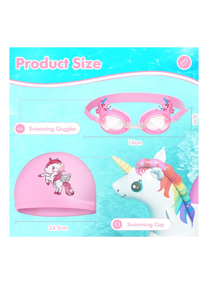 SOLARAE Kids Swim Cap Swimming Goggles Toddler Swimming Cap with Ear Plugs Waterproof Kids Cloth Bathing Cap Goggles for Children Girls Age 3-12 Lovely Cute Cartoon - Image 2
