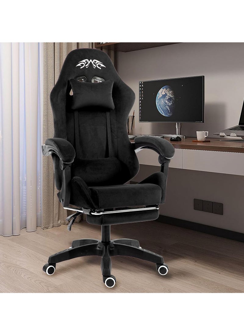 OHAHO Gaming Chair Computer Chair, Flannelette Fabric Game Chair with Head Pillow and Waist Pillow, Ergonomic Computer Chair with Footrest (black)  - Image 2