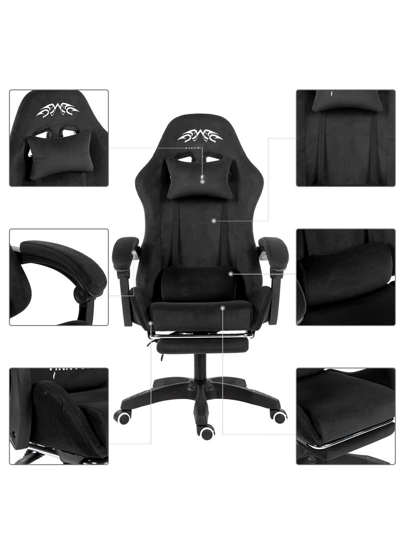 OHAHO Gaming Chair Computer Chair, Flannelette Fabric Game Chair with Head Pillow and Waist Pillow, Ergonomic Computer Chair with Footrest (black)  - Image 4
