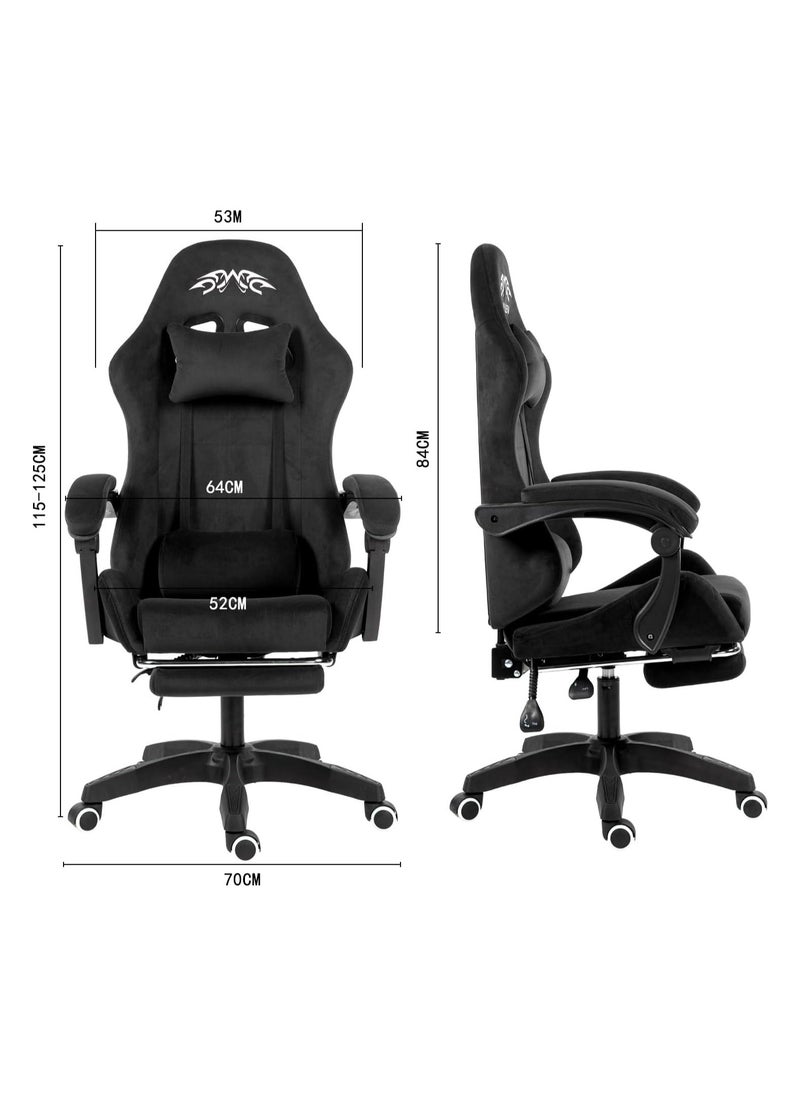 OHAHO Gaming Chair Computer Chair, Flannelette Fabric Game Chair with Head Pillow and Waist Pillow, Ergonomic Computer Chair with Footrest (black)  - Image 3