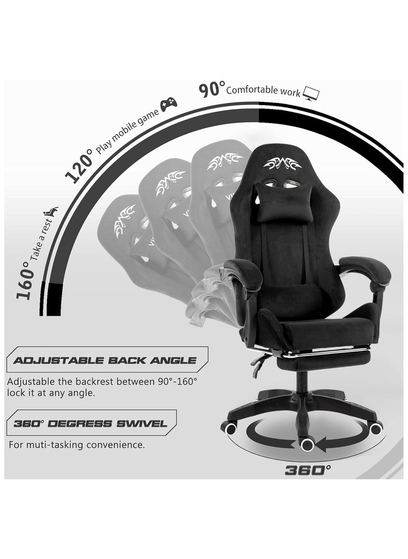 OHAHO Gaming Chair Computer Chair, Flannelette Fabric Game Chair with Head Pillow and Waist Pillow, Ergonomic Computer Chair with Footrest (black)  - Image 5