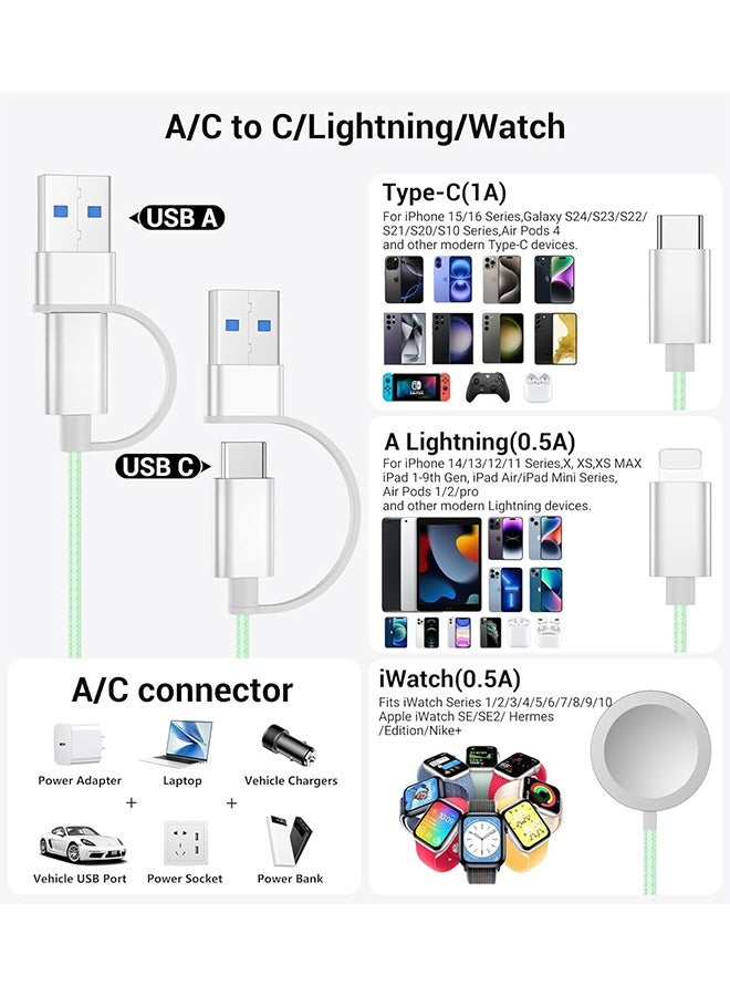 Gecomo 3-in-2 Silicone Multi Charging Data Cables, Travel Fast Charging Cables with USB C/Lightning Ports, Compatible with Apple Watch iPhone and other devices (Green)  - Image 4