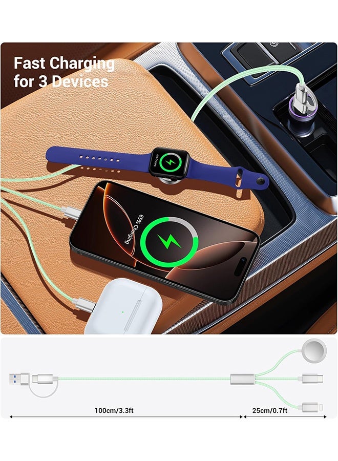 Gecomo 3-in-2 Silicone Multi Charging Data Cables, Travel Fast Charging Cables with USB C/Lightning Ports, Compatible with Apple Watch iPhone and other devices (Green)  - Image 2