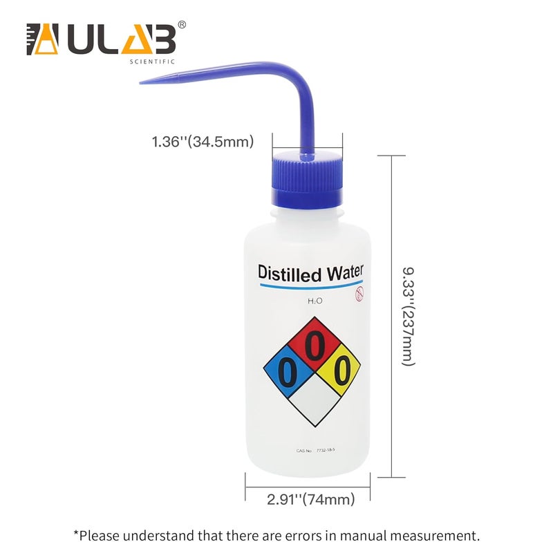 ULAB Safety Wash Bottles, 4pcs of Distilled Water Wide-Mouth Wash Bottles, LDPE Material, Vol.500ml, UWB1024 - Image 3