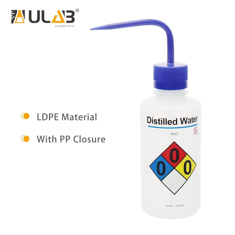 ULAB Safety Wash Bottles, 4pcs of Distilled Water Wide-Mouth Wash Bottles, LDPE Material, Vol.500ml, UWB1024 - Image 4