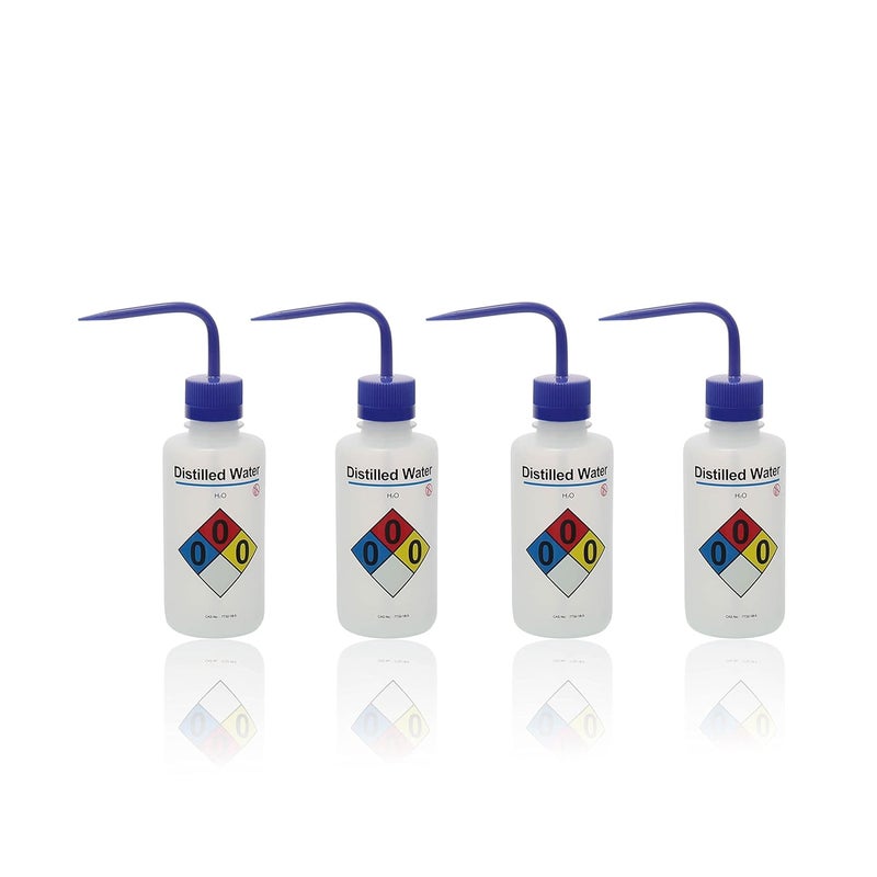 ULAB Safety Wash Bottles, 4pcs of Distilled Water Wide-Mouth Wash Bottles, LDPE Material, Vol.500ml, UWB1024 - Image 1