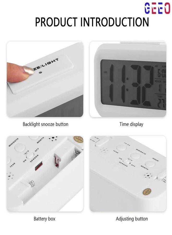 GEEO Digital Smart Alarm Clock with Automatic Sensor,Date and Temperature, Alarm Clocks, Alarm Clock for Students, Alarm Clock for Home, Alarm Clock for Bedroom(White) - Image 2
