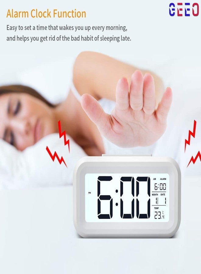 GEEO Digital Smart Alarm Clock with Automatic Sensor,Date and Temperature, Alarm Clocks, Alarm Clock for Students, Alarm Clock for Home, Alarm Clock for Bedroom(White) - Image 3
