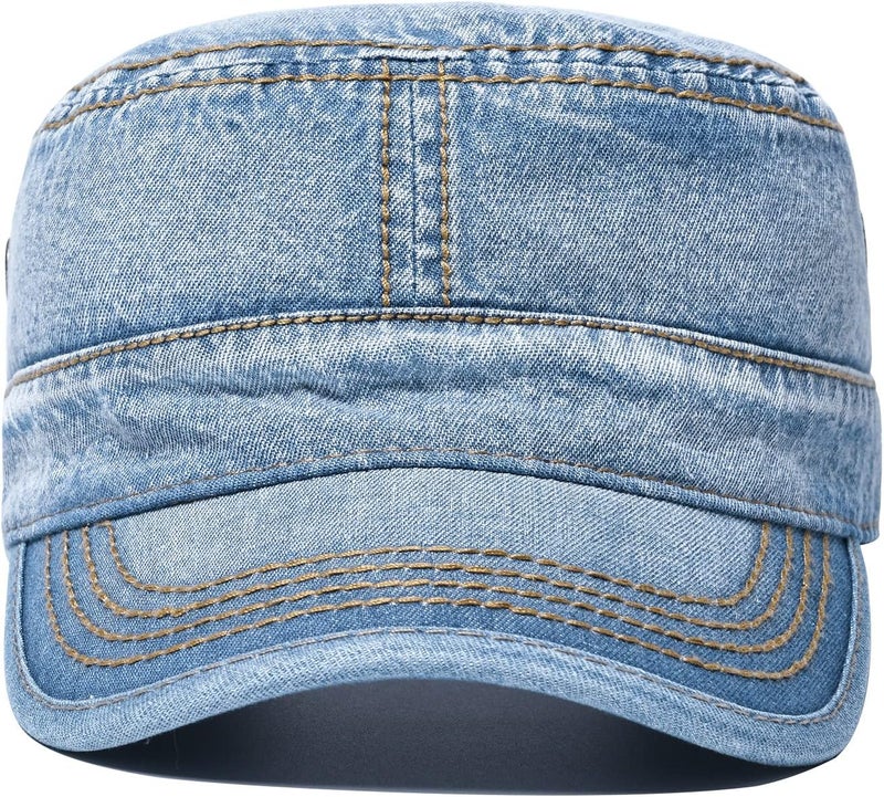 VOBOOM Washed Cotton Military Cadet Army Caps Unique Design Vintage Flat Top Hat - Image 3