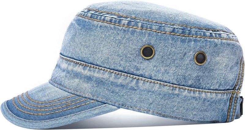 VOBOOM Washed Cotton Military Cadet Army Caps Unique Design Vintage Flat Top Hat - Image 2