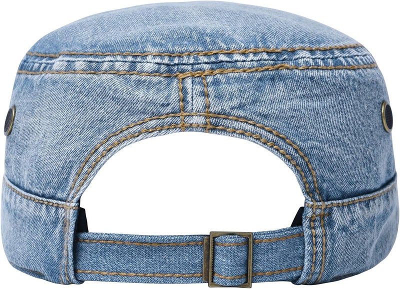 VOBOOM Washed Cotton Military Cadet Army Caps Unique Design Vintage Flat Top Hat - Image 4