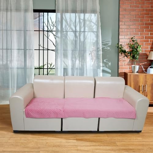 KINGLY Velvet Quilted L-Shape 7 Seater 4+3 Universal Sofa Protector – Premium Non-Slip Fit Machine Washable Couch Mat for L-Shaped Sofa Set in Living Room (Baker-Miller Pink 2pc Set 23x27 & 90x27) - Image 4