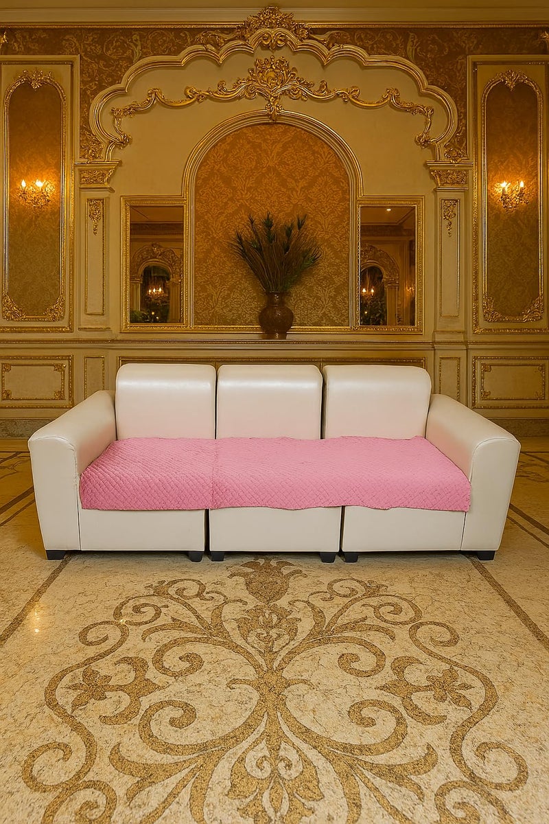 KINGLY Velvet Quilted L-Shape 7 Seater 4+3 Universal Sofa Protector – Premium Non-Slip Fit Machine Washable Couch Mat for L-Shaped Sofa Set in Living Room (Baker-Miller Pink 2pc Set 23x27 & 90x27) - Image 3
