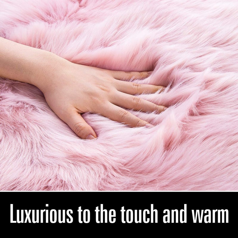 LOCHAS Soft Fluffy Pink Faux Fur Rugs for Bedroom Bedside Rug 4x6 Feet, Washable, Furry Sheepskin Area Rug for Living Room Girls Room, Luxury Shag Carpet Home Decor - Image 2