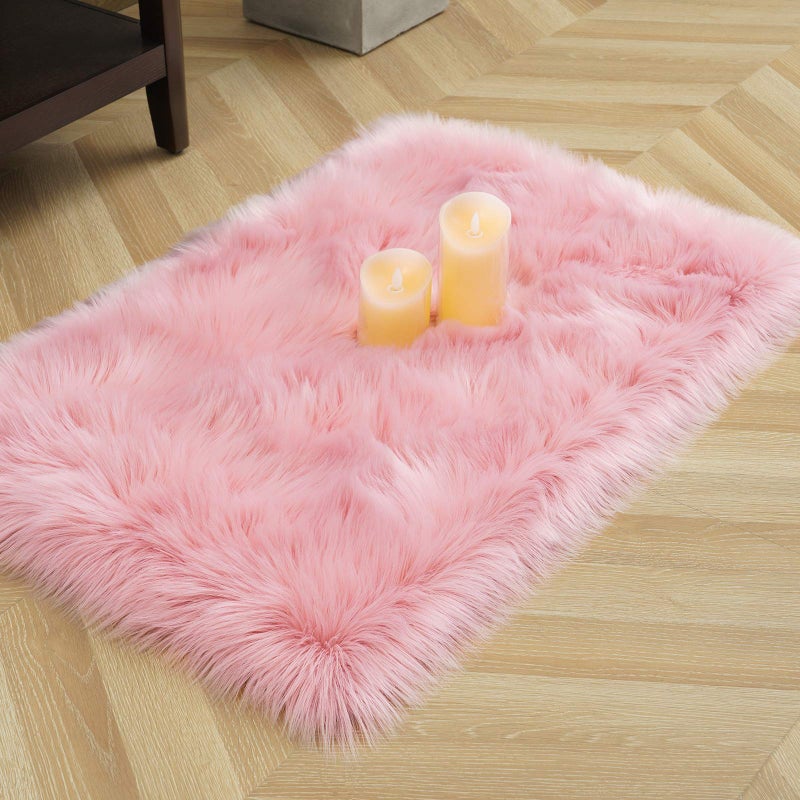 LOCHAS Soft Fluffy Pink Faux Fur Rugs for Bedroom Bedside Rug 4x6 Feet, Washable, Furry Sheepskin Area Rug for Living Room Girls Room, Luxury Shag Carpet Home Decor - Image 5