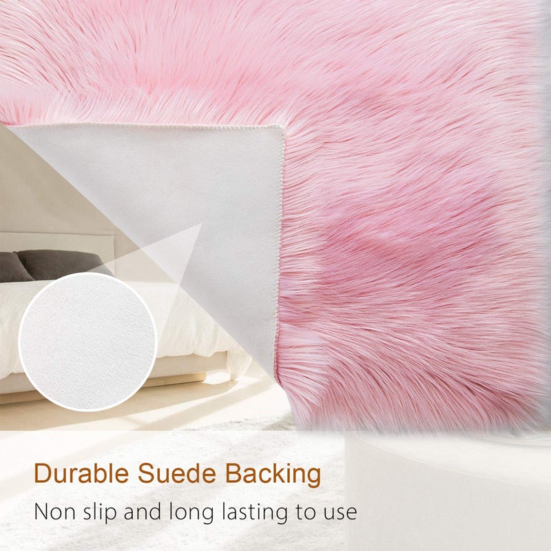 LOCHAS Soft Fluffy Pink Faux Fur Rugs for Bedroom Bedside Rug 4x6 Feet, Washable, Furry Sheepskin Area Rug for Living Room Girls Room, Luxury Shag Carpet Home Decor - Image 3