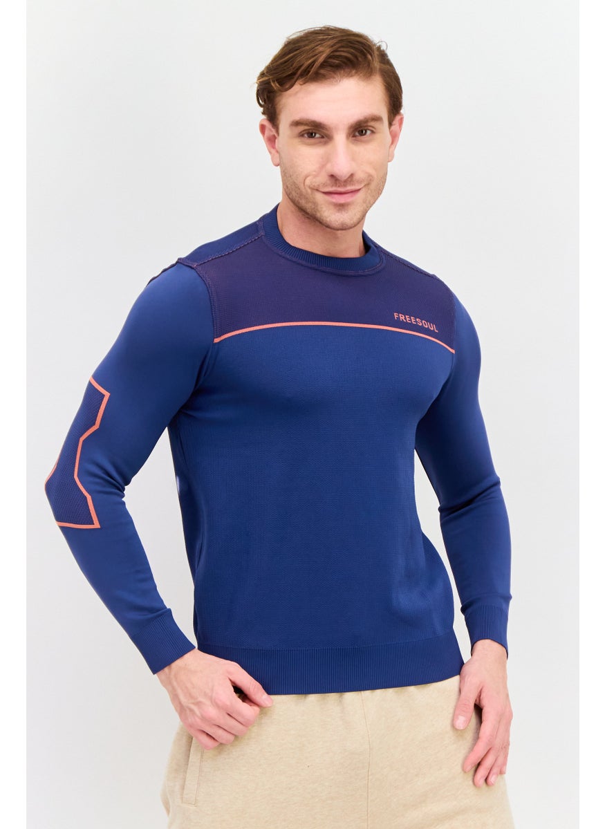 Free Soul Men Crew Neck Long Sleeves Brand Logo Sweatshirt, Slate Blue  - Image 1