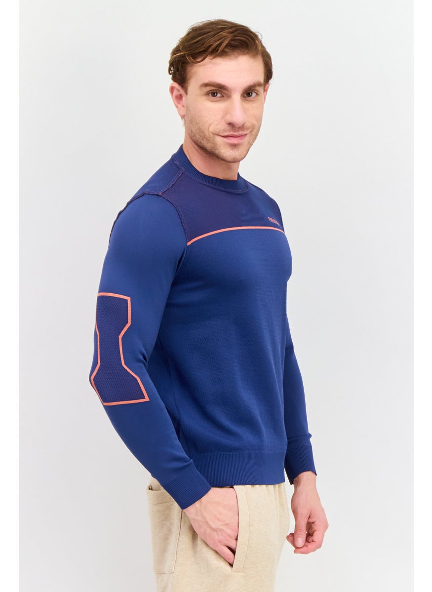 Free Soul Men Crew Neck Long Sleeves Brand Logo Sweatshirt, Slate Blue  - Image 2