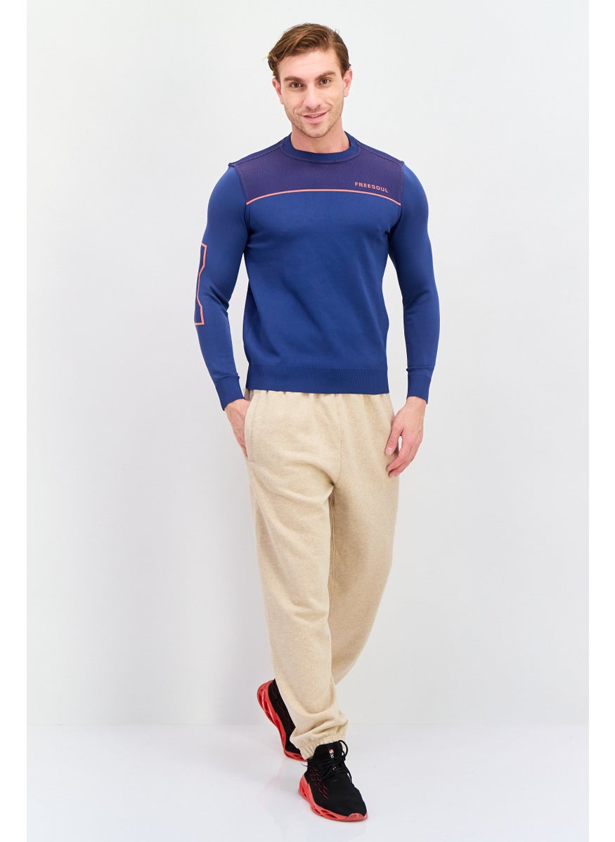 Free Soul Men Crew Neck Long Sleeves Brand Logo Sweatshirt, Slate Blue  - Image 4