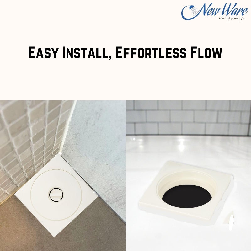 New Ware® Square 3 Pc PVC Bathroom Jali/Trap Floor Drain Water Drain Grating (Ivory Color) Size 6 * 6 Inch - Image 3