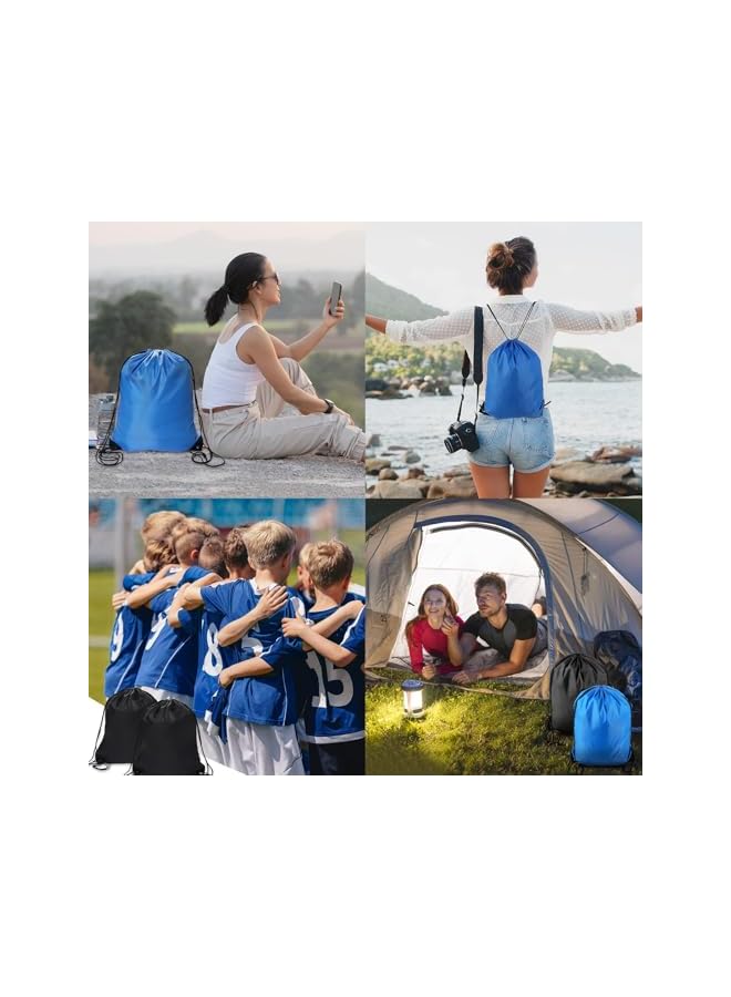 PROMASS 2Pcs Black、Blue Drawstring Bags For Sports, Gym, Travel | Pe Drawstring Gym Bag, Swim & Beach Backpacks | Convenient And Stylish Draw String Bags - Image 2