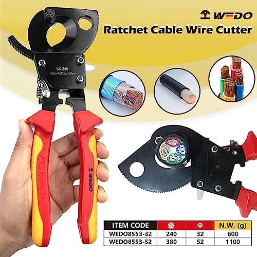 WEDO Insulated Ratchet Cable Wire Cutters Ratcheting Cable Cutter Hand Tool Electrical Wire Cutters for Cutting Aluminum Copper Cables up to 240mm 1000V Insulated handle IEC 60900 - Image 3