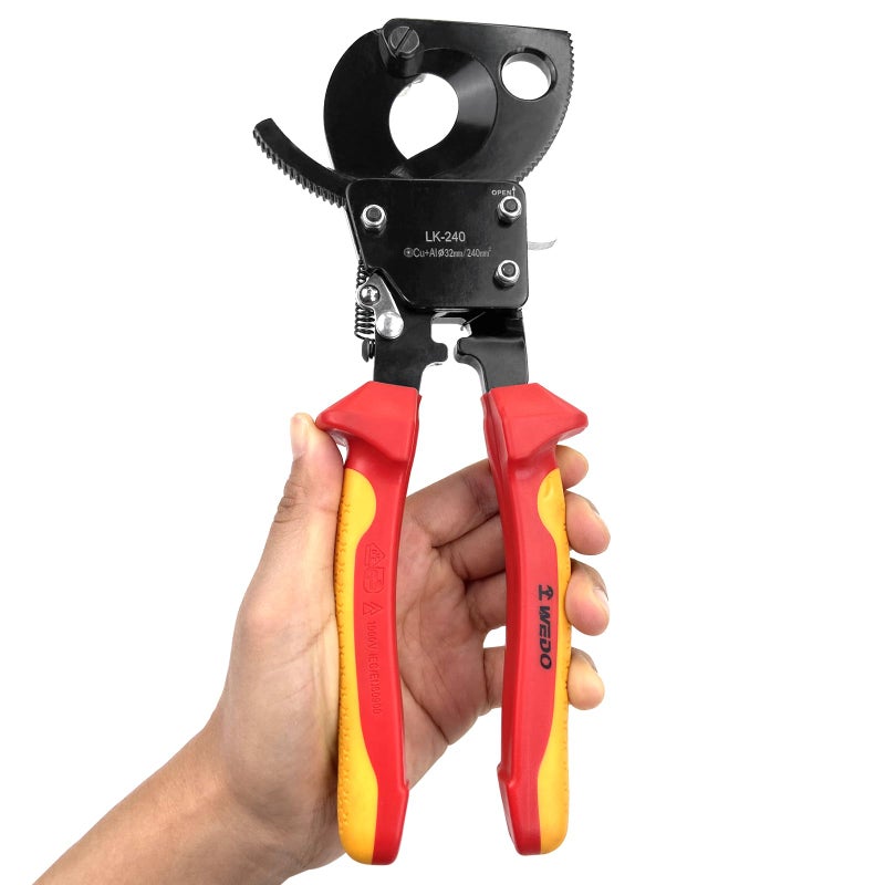 WEDO Insulated Ratchet Cable Wire Cutters Ratcheting Cable Cutter Hand Tool Electrical Wire Cutters for Cutting Aluminum Copper Cables up to 240mm 1000V Insulated handle IEC 60900 - Image 2