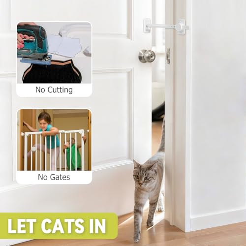 CLYMENE Door Stopper and Latch for Cats, Extra Large Adjustable Cat Door Holder Latch - Keeps Dogs Out of Litter Box & Feeding Area – Tool-Free Installation, White - Image 2