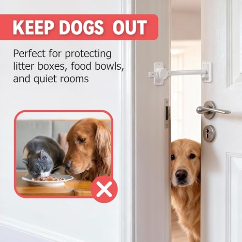 CLYMENE Door Stopper and Latch for Cats, Extra Large Adjustable Cat Door Holder Latch - Keeps Dogs Out of Litter Box & Feeding Area – Tool-Free Installation, White - Image 3