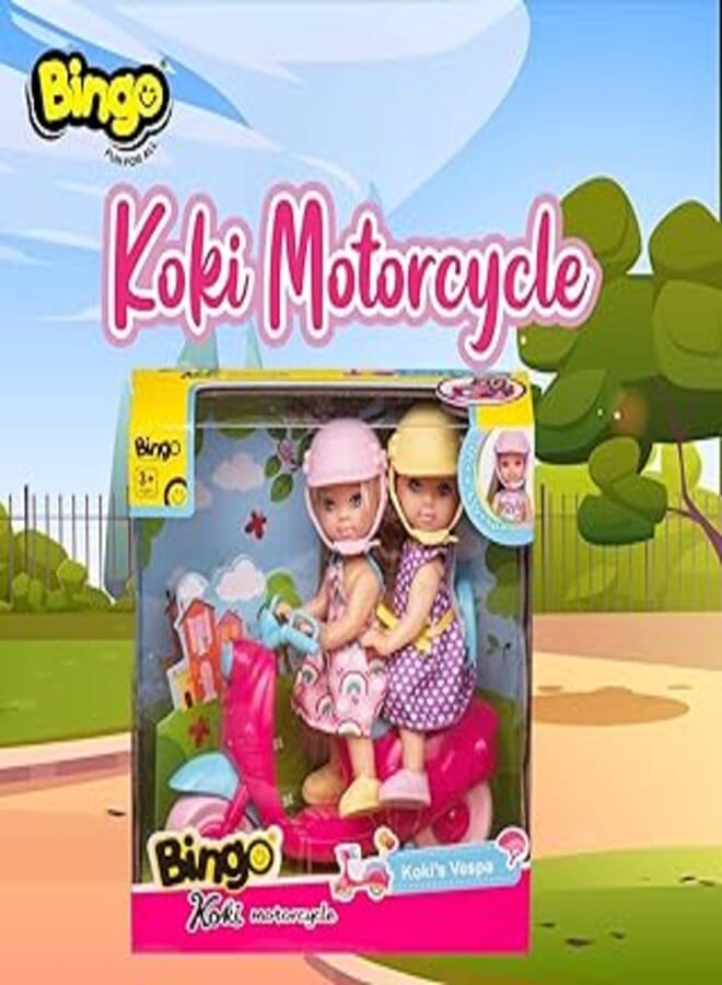 Bingo Koki Dolls with Motorcycle, 5 Pieces - Multi Color