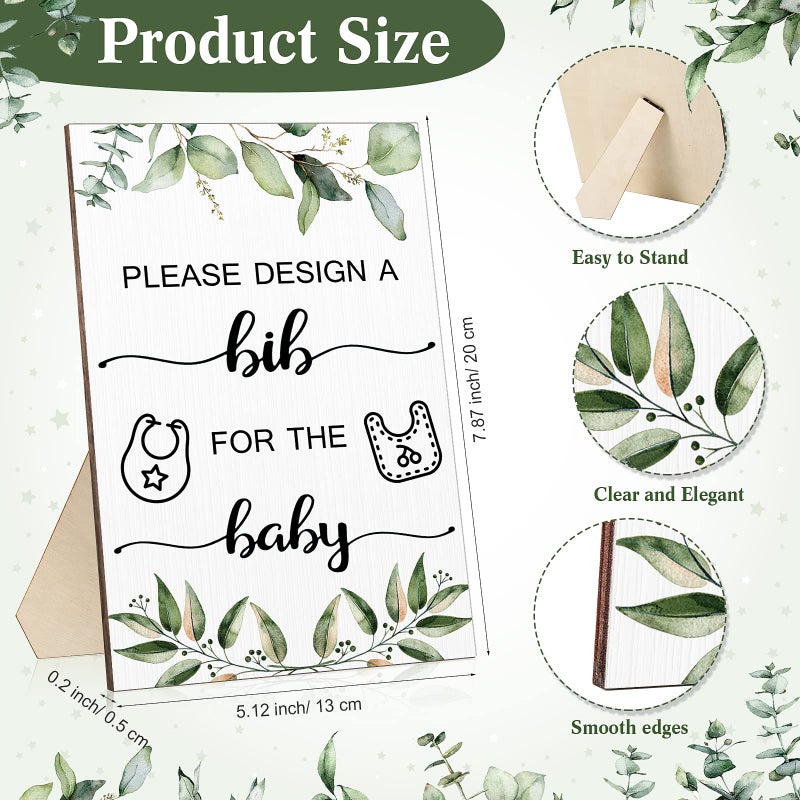 Roowest 26 Pcs Baby Bibs and Game Set Baby Shower Game Sign 15 White Feeder Bibs 10 Fabric Markers for Gender Reveal (Green Leaves) - Image 2