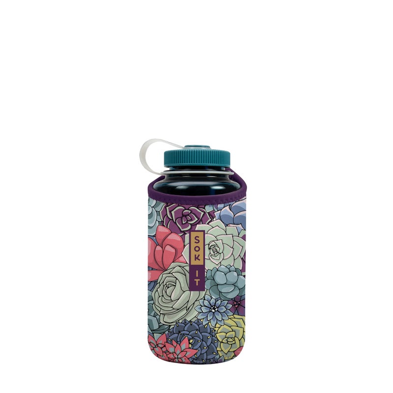Sok It BotlSok Water Bottle Sleeve Insulated Neoprene Cover Succulents Fits 32oz Nalgene
