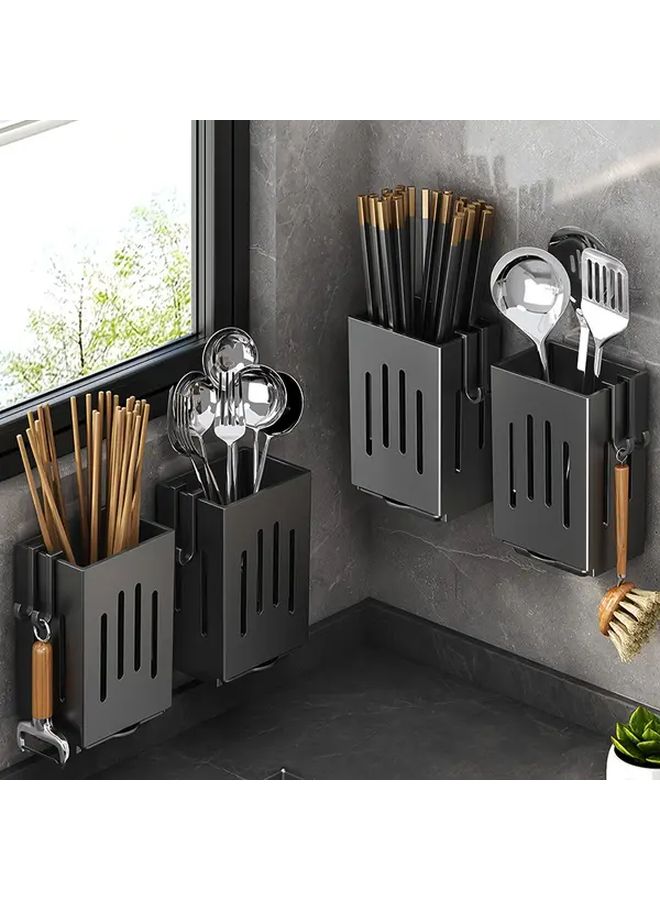 Gray Plastic Kitchen Utensil Holder With Drain Pan 2pcs Organizer Wall Mountable Freestanding - Image 3