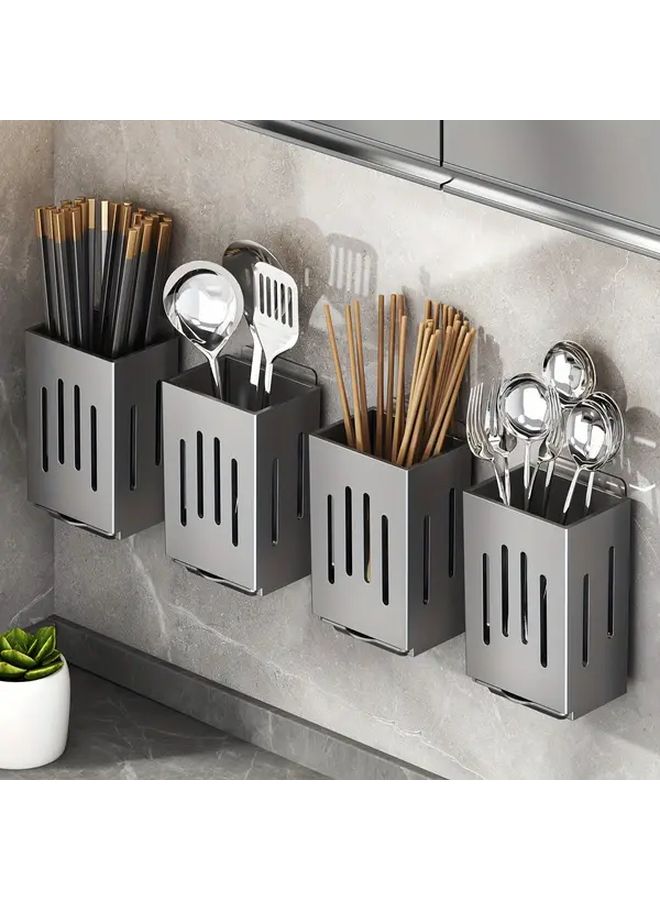 Gray Plastic Kitchen Utensil Holder With Drain Pan 2pcs Organizer Wall Mountable Freestanding - Image 1