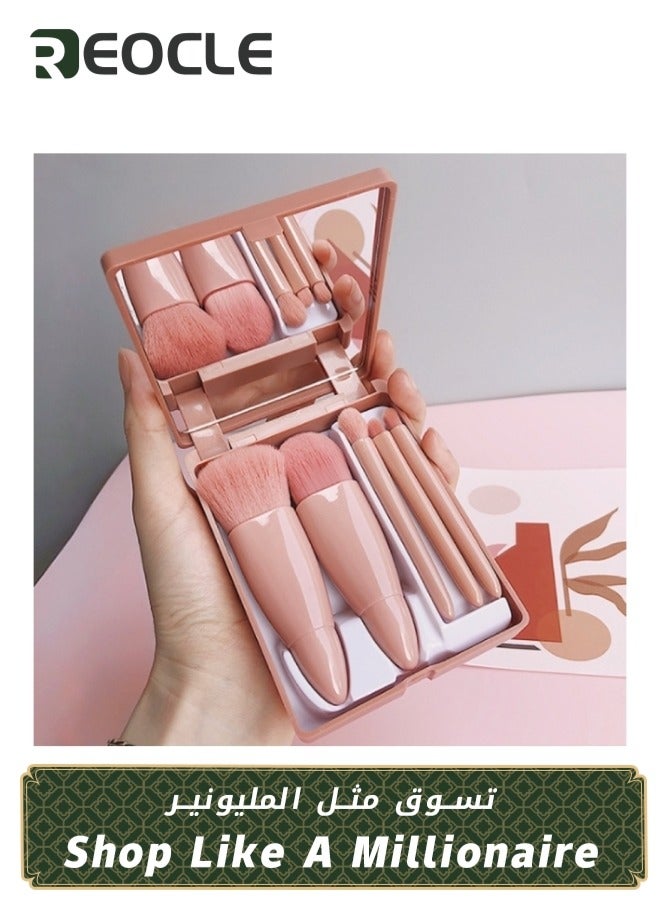ريوكل مجموعة فرش مكياج للسفر مكونة من 5 قطع، مجموعة فرش مكياج صغيرة سهلة الحمل، مجموعة فرش مكياج كاملة الوظائف مع مرآة - Image 1