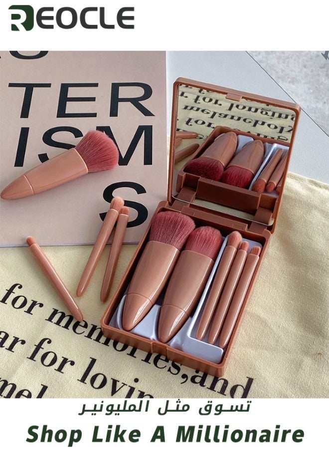 ريوكل مجموعة فرش مكياج للسفر مكونة من 5 قطع، مجموعة فرش مكياج صغيرة سهلة الحمل، مجموعة فرش مكياج كاملة الوظائف مع مرآة - Image 2