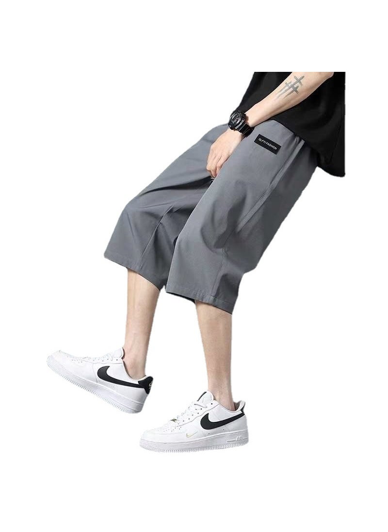 Generic - Loose Style Pure Color Casual Trousers Artistic Trendy Seven-point Trousers Fashion Brand Men Casual Youth Dark gray - Image 1
