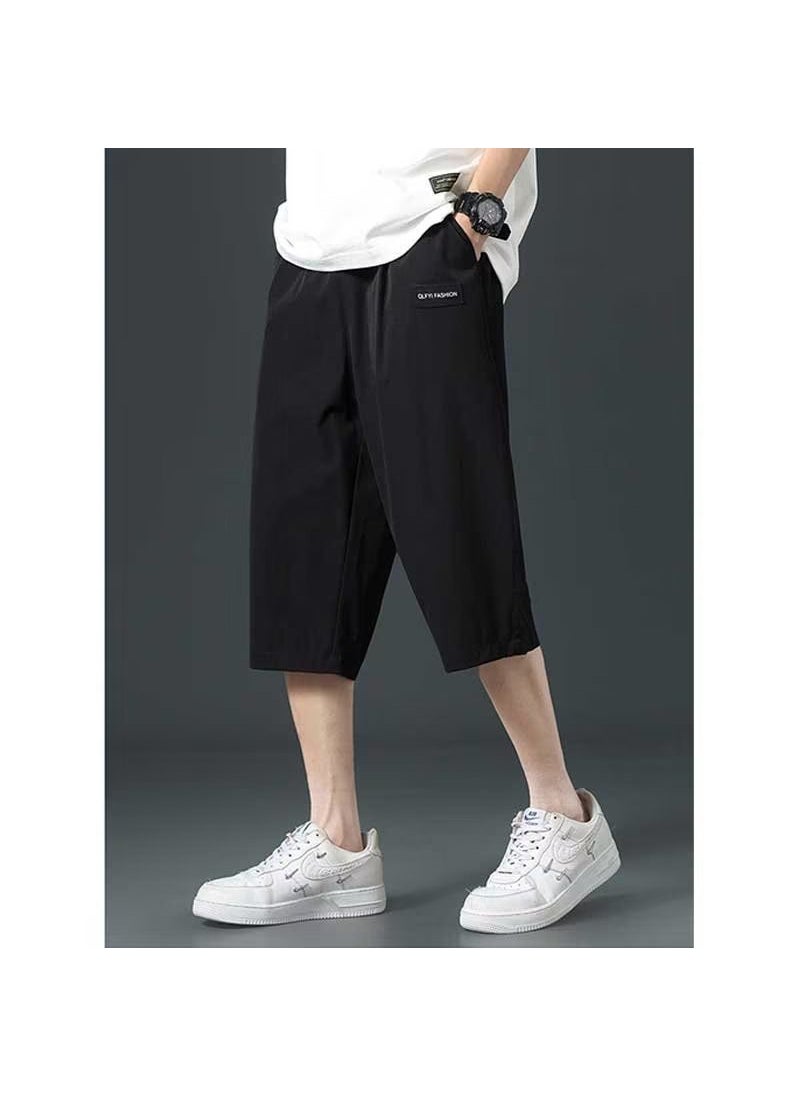 Generic - Loose Style Pure Color Casual Trousers Artistic Trendy Seven-point Trousers Fashion Brand Men Casual Youth Dark gray - Image 1