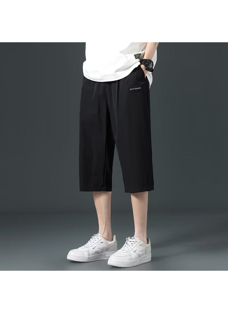 Generic - Loose Style Pure Color Casual Trousers Artistic Trendy Seven-point Trousers Fashion Brand Men Casual Youth Dark gray - Image 1