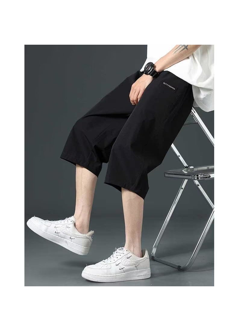 Generic - Loose Style Pure Color Casual Trousers Artistic Trendy Seven-point Trousers Fashion Brand Men Casual Youth Dark gray - Image 1