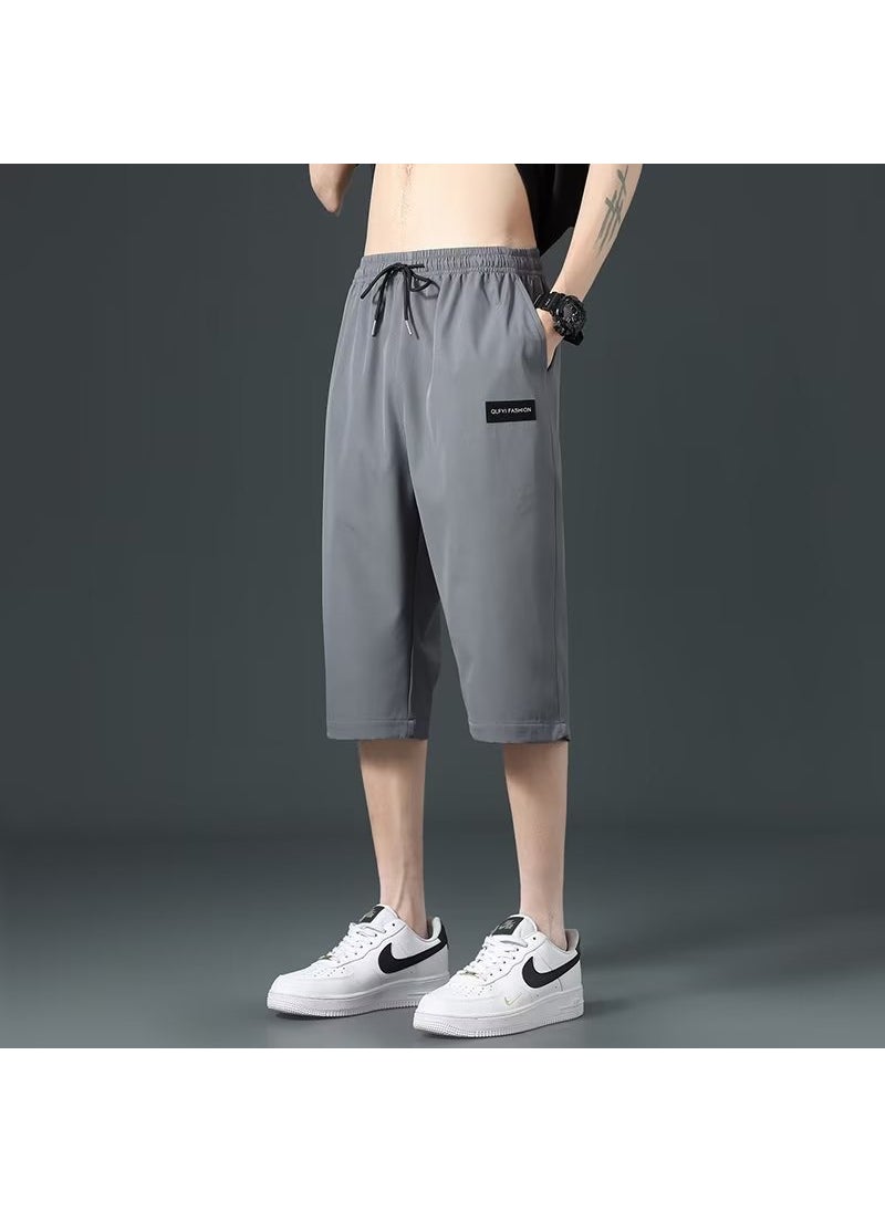 Generic - Loose Style Pure Color Casual Trousers Artistic Trendy Seven-point Trousers Fashion Brand Men Casual Youth Dark gray - Image 1