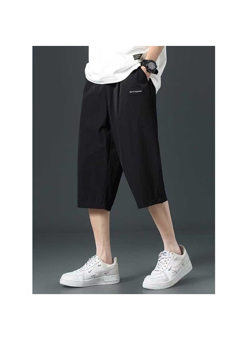 Generic - Loose Style Pure Color Casual Trousers Artistic Trendy Seven-point Trousers Fashion Brand Men Casual Youth Dark gray - Image 1