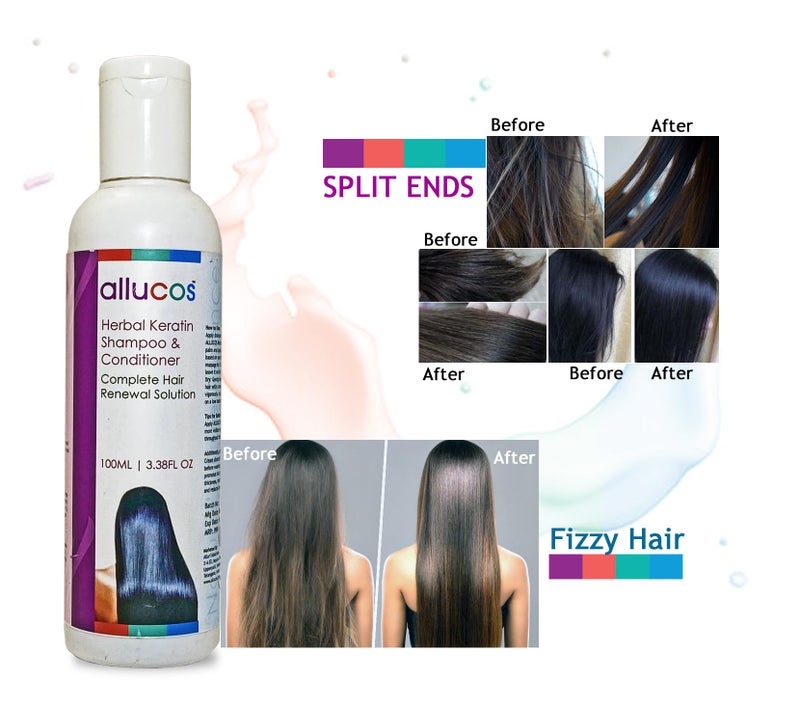 ALLUCOS Herbal Keratin Shampoo & Conditioner – Anti-Dandruff, Anti-Hair Fall & Thickening | Controls Dry & Frizzy Hair | Sulfate & Paraben Free | For All Hair Types | 100 ml (Pack of 1) - Image 2