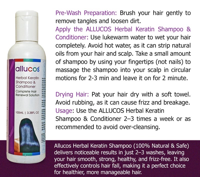 ALLUCOS Herbal Keratin Shampoo & Conditioner – Anti-Dandruff, Anti-Hair Fall & Thickening | Controls Dry & Frizzy Hair | Sulfate & Paraben Free | For All Hair Types | 100 ml (Pack of 1) - Image 3